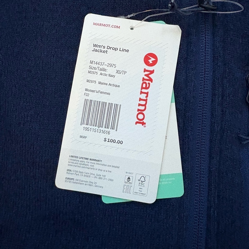 NWT! Marmot Drop Line Fleece Jacket SZ XS, Arctic Navy - Picture 10 of 14